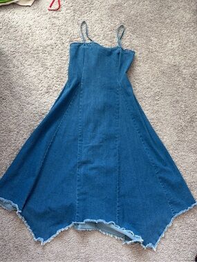 Denim Handkerchief Hem Slip Dress - Blue